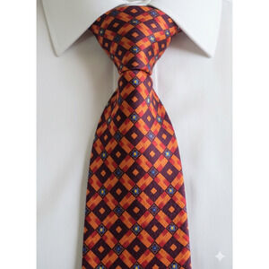 Hugo Boss orange geometric silk tie - 56"